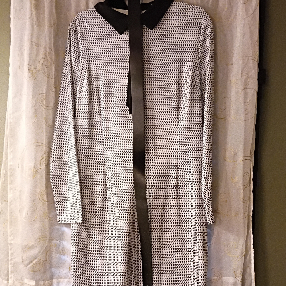 Black and White Long Sleeve Dress with Bow